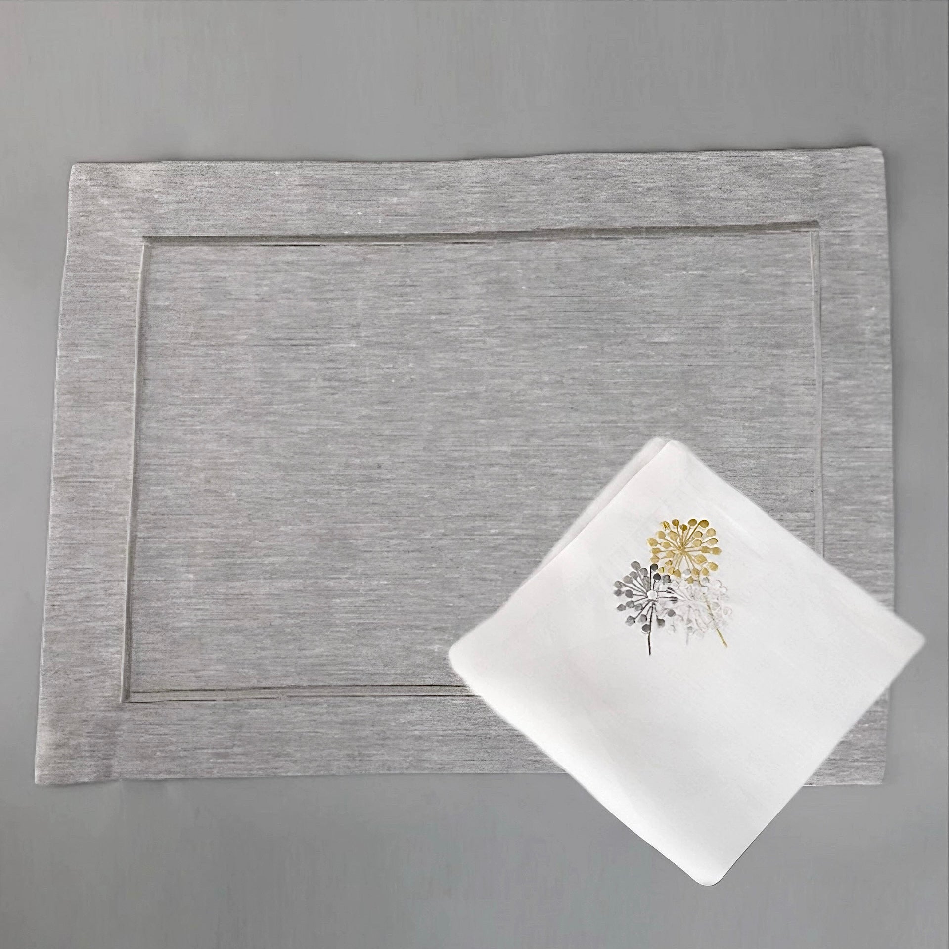 Grey Embroidered Flower Placemats Set