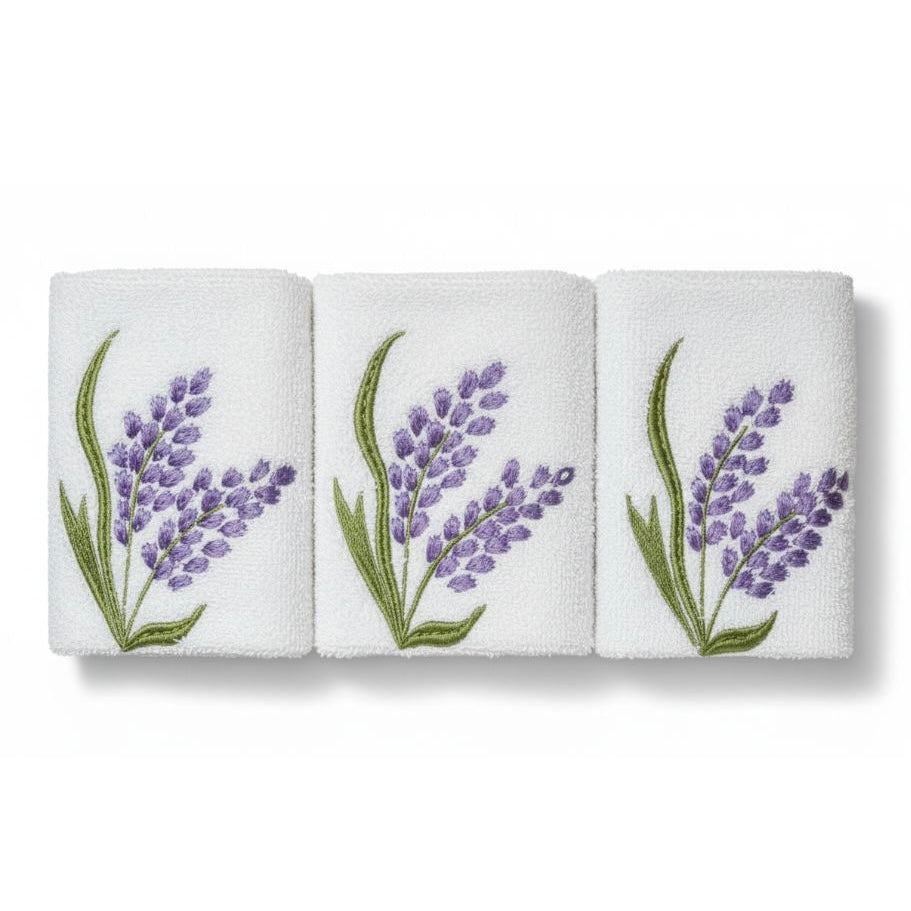Towel Embroidered Lavender Set of 3