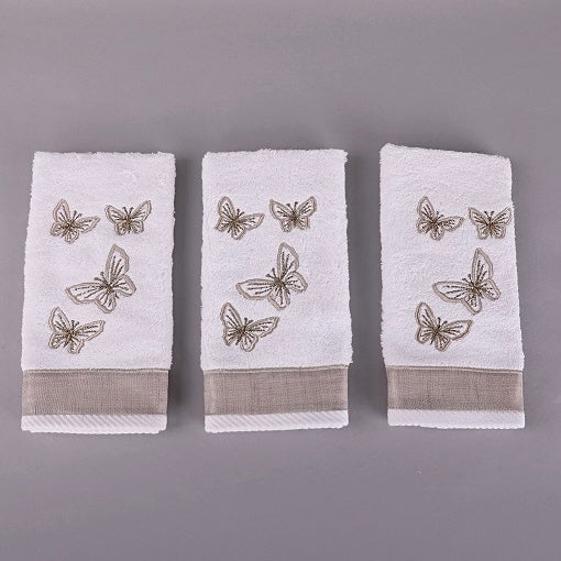 Butterfly Design White Towels Set of 3