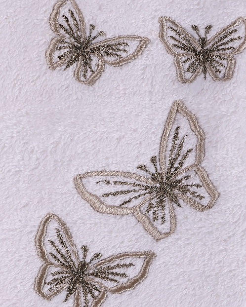 Butterfly Design White Towels Set of 3