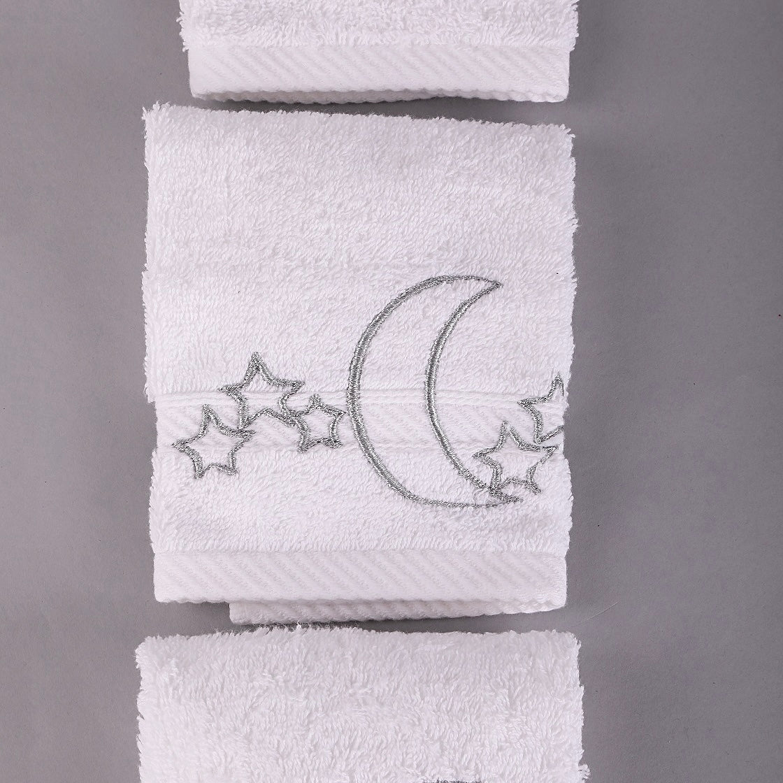 Silver Embroidered Moon and Stars Towels Set of 3