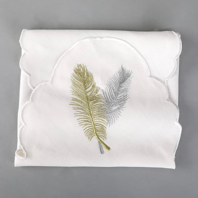 Silver Gold Embroidered Feather Bread Cover