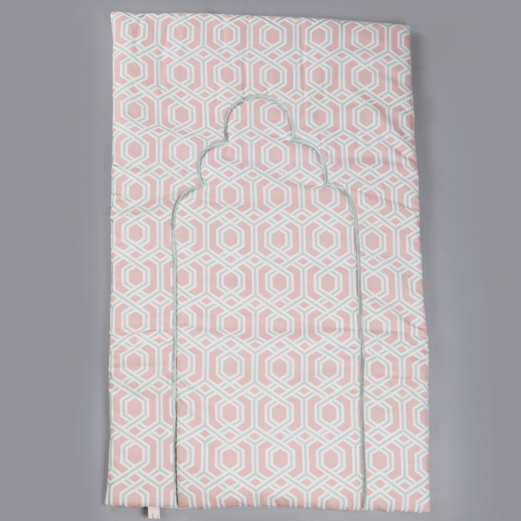 Kids Pink Geometry Design Linen Prayer Mat filled in 2cm dacron