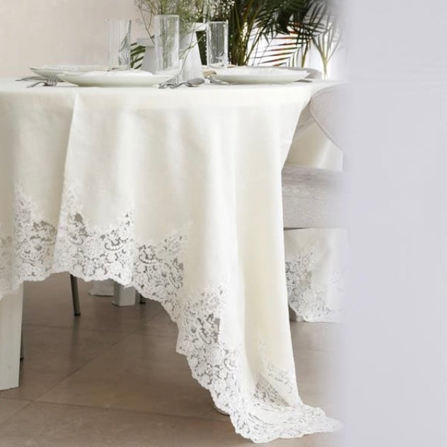 Off White Lace Embroidered Table Set