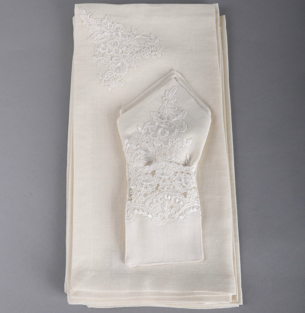 Off White Lace Embroidered Table Set