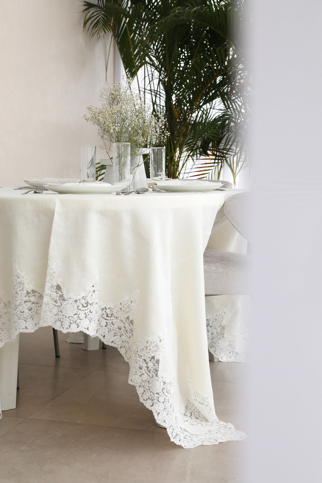 Off White Lace Embroidered Table Set