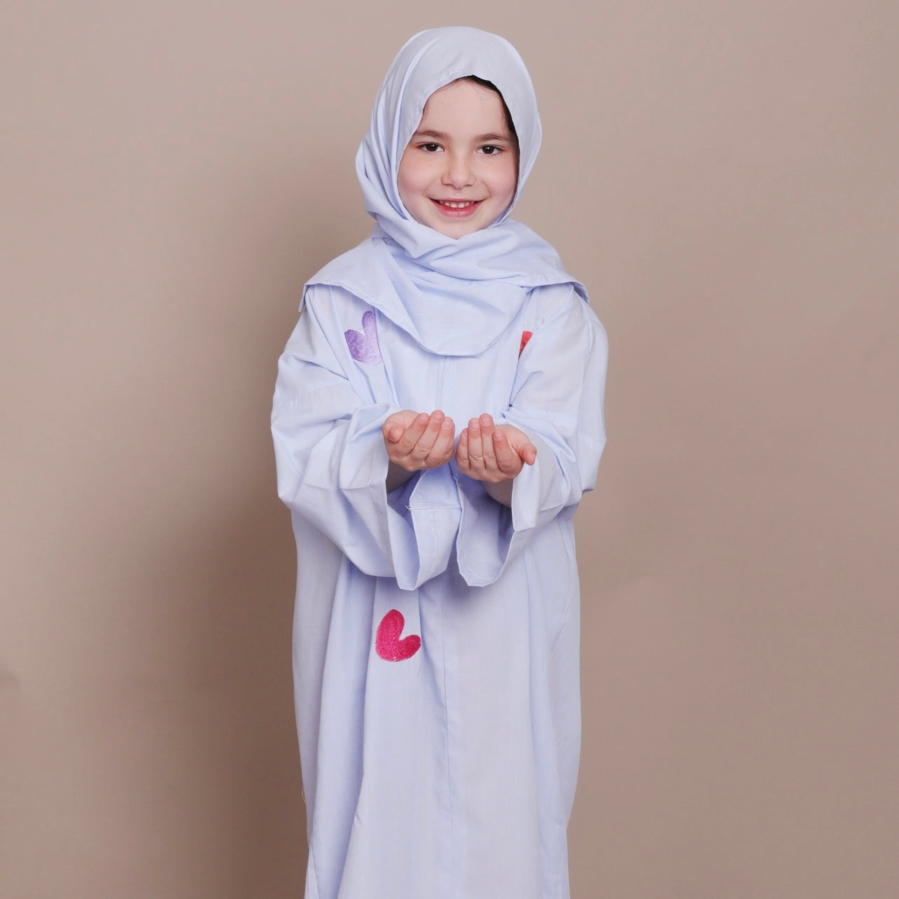 Blue Kids Prayer cloth 12 -14 years with hearts embroidery