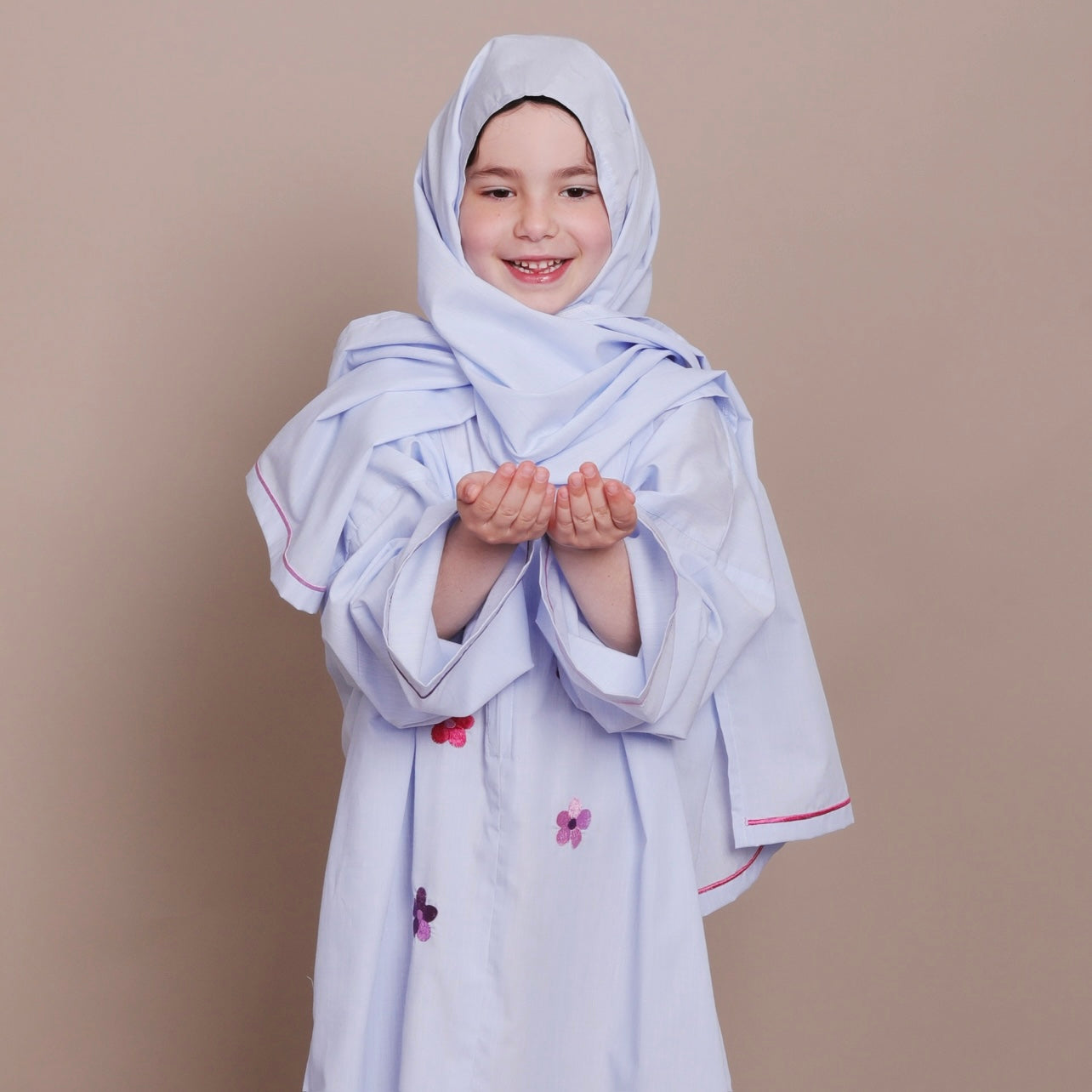 Blue Kids Prayer cloth 12-14 years with flowers embroidery