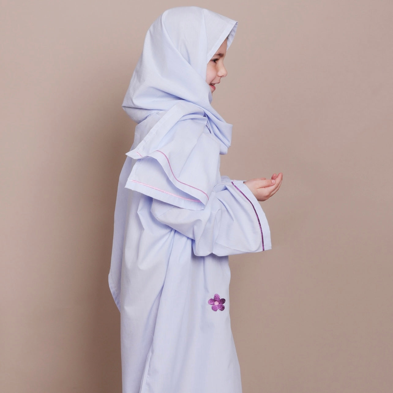 Blue Kids Prayer cloth 12-14 years with flowers embroidery