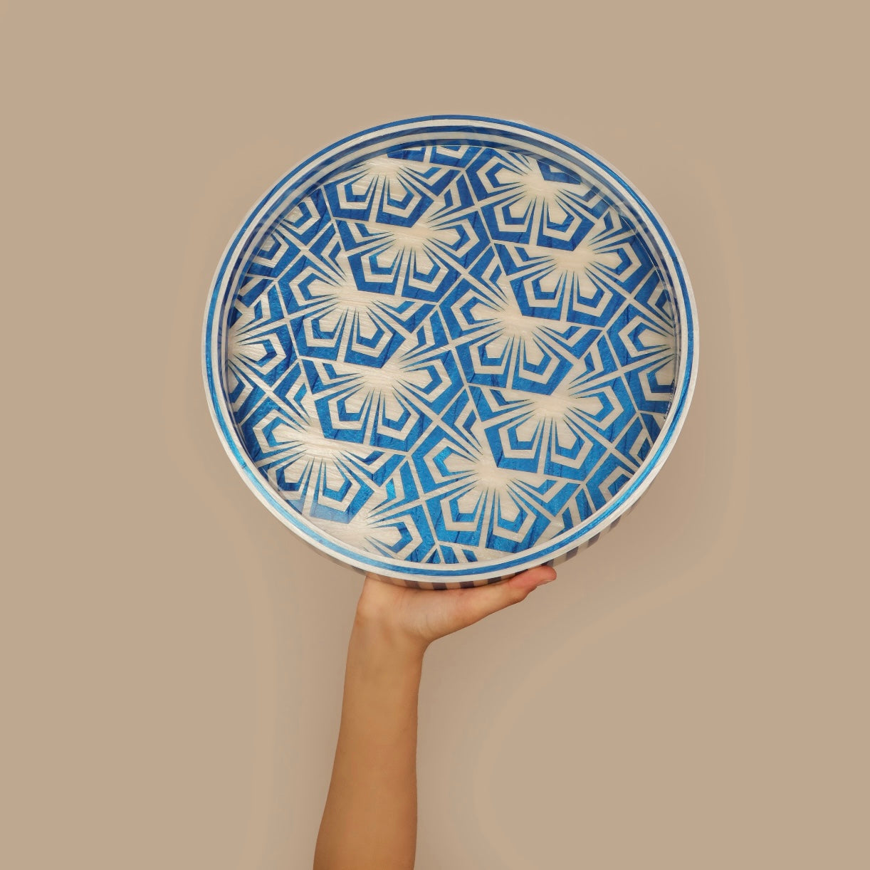 Blue Shape  Mother Pearl Round tray