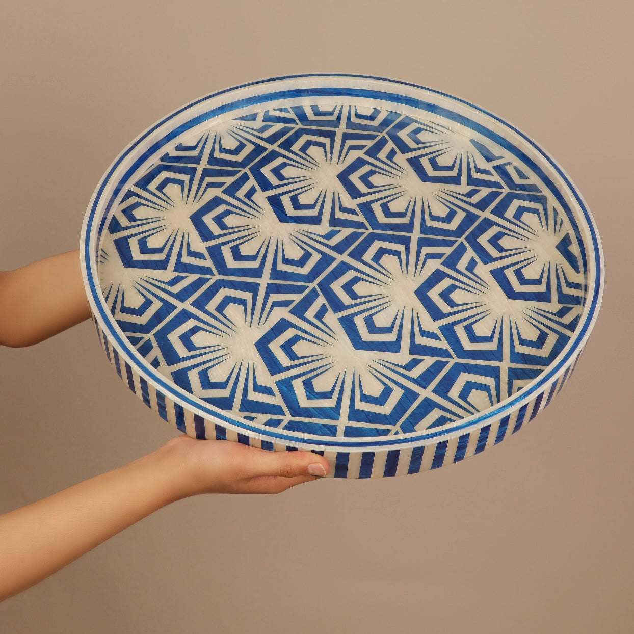 Blue Shape  Mother Pearl Round tray