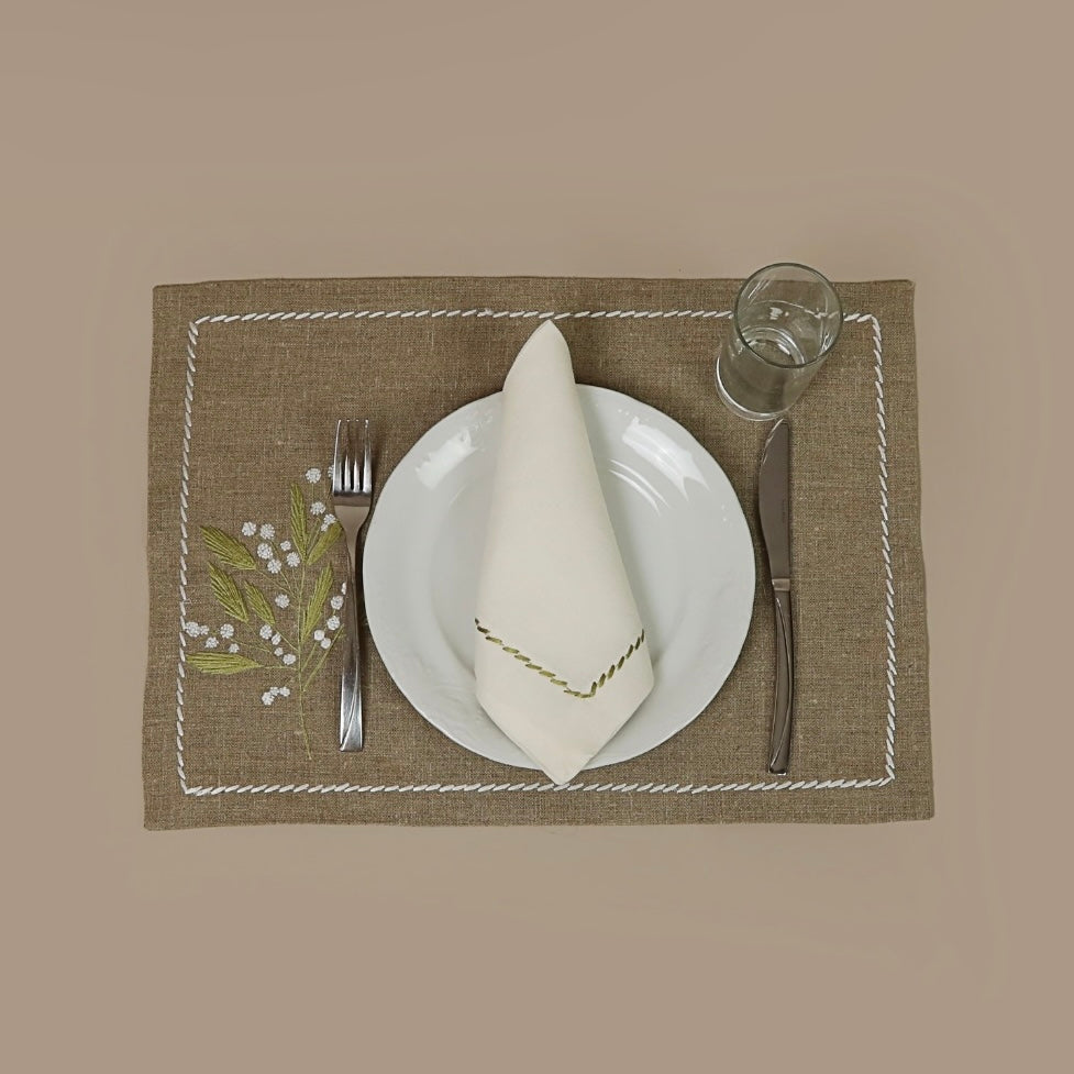 Beige Placemat & Napkin Yellow flower - Set of 6