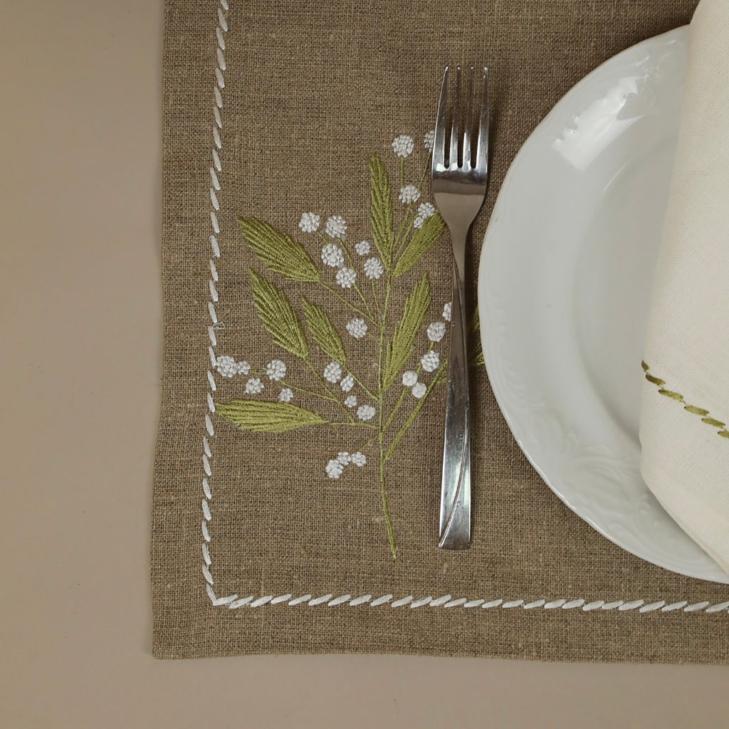 Beige Placemat & Napkin Yellow flower - Set of 6