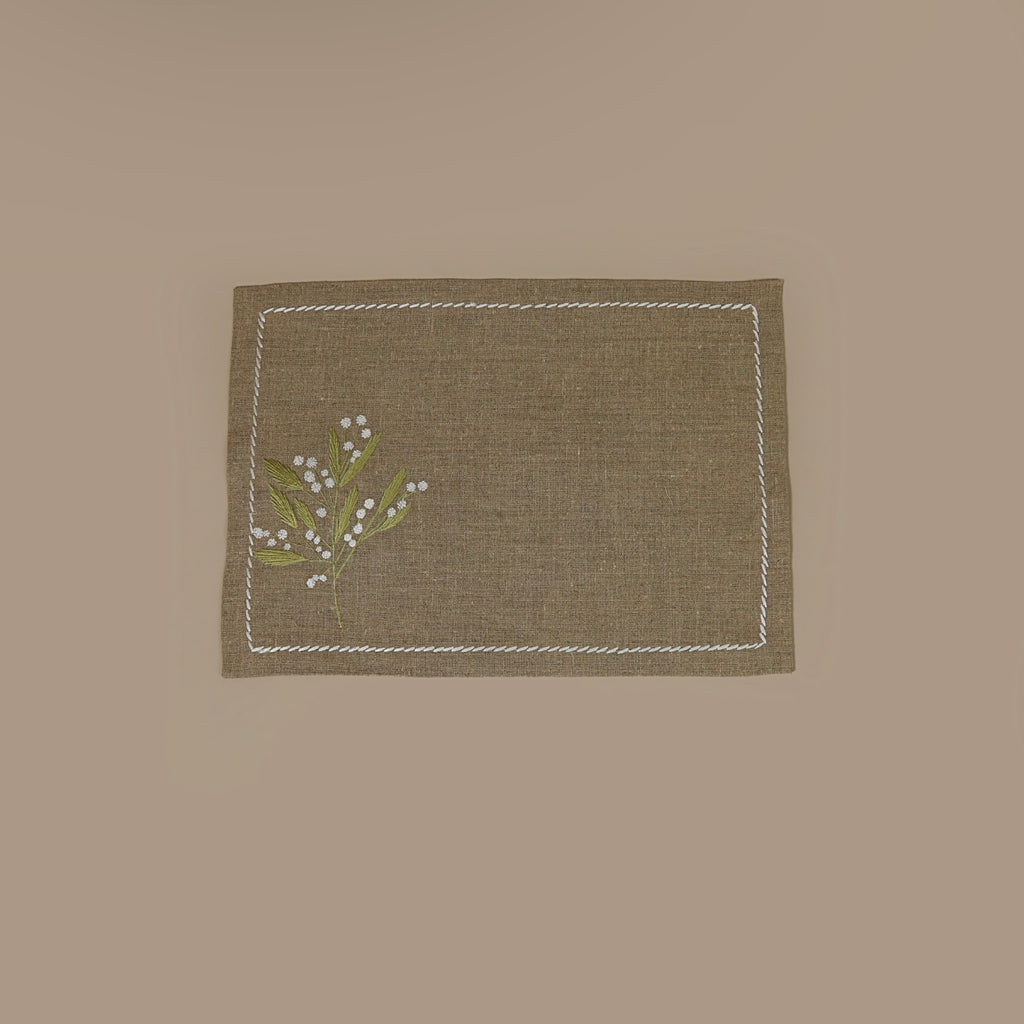 Beige Placemat & Napkin Yellow flower - Set of 6