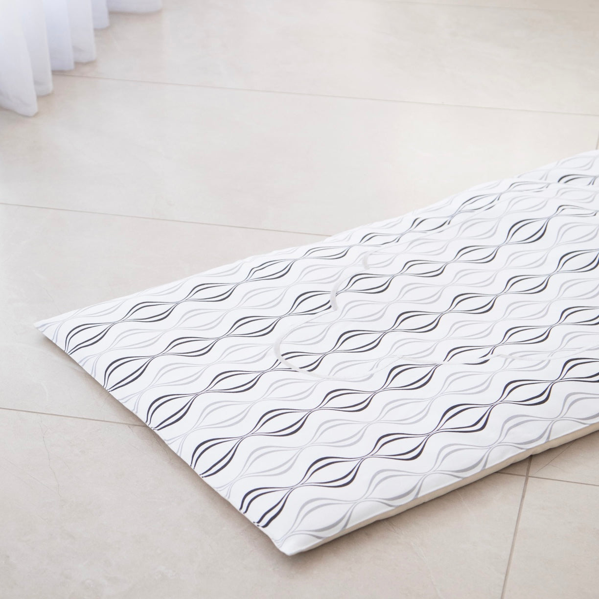 Prayer mat grey with grey and black semi circles embroidery filled in 3cm memory foam