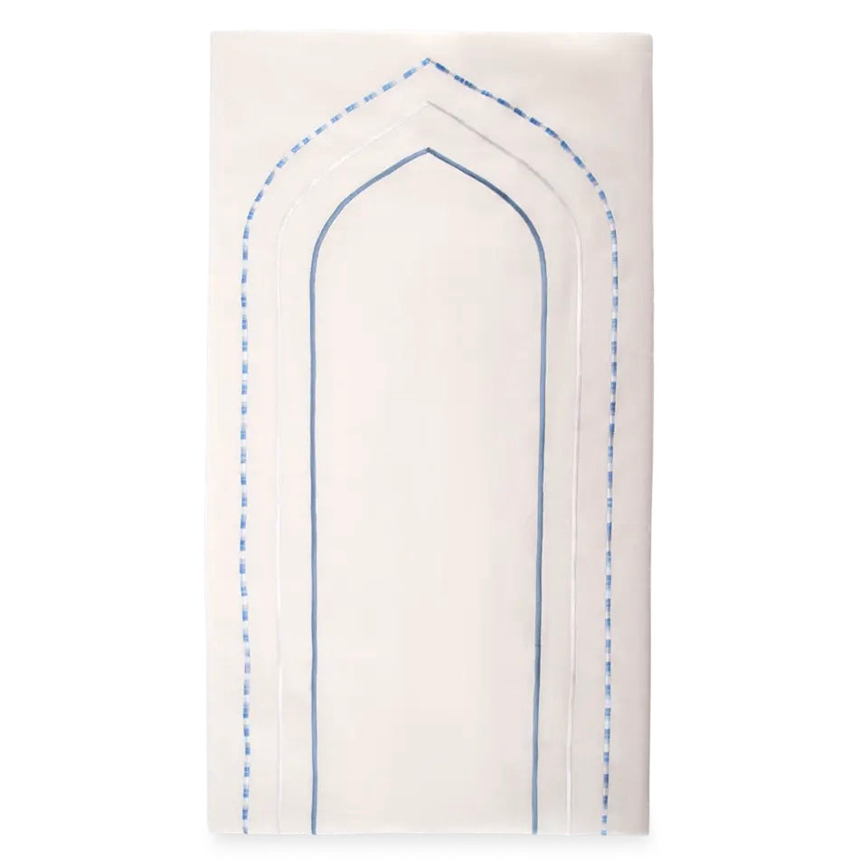 White Cotton Shades of Blue Prayer Mat filled in Dacron