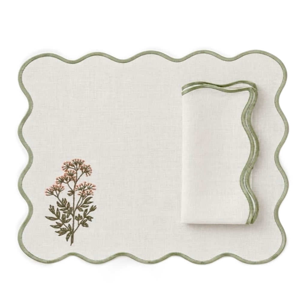 Achillea Pink Flower Bubble Placemat & Napkin - Set of 6