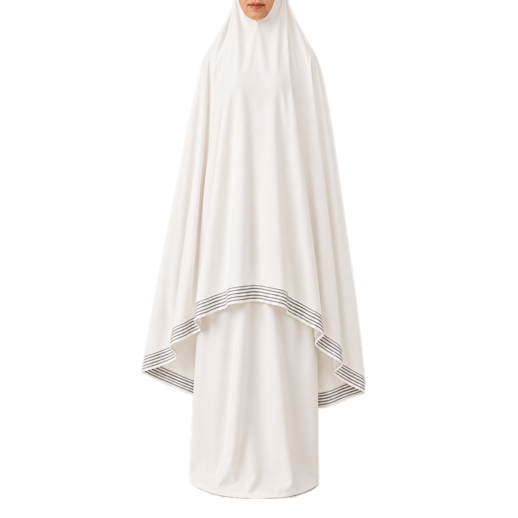 White Cotton Prayer Cloth with Gray Threading Trim