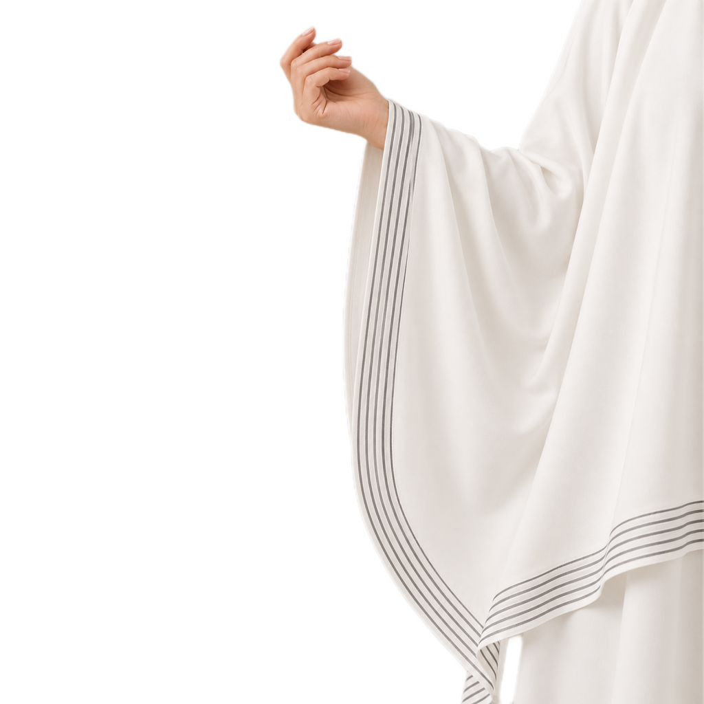 White Cotton Prayer Cloth with Gray Threading Trim