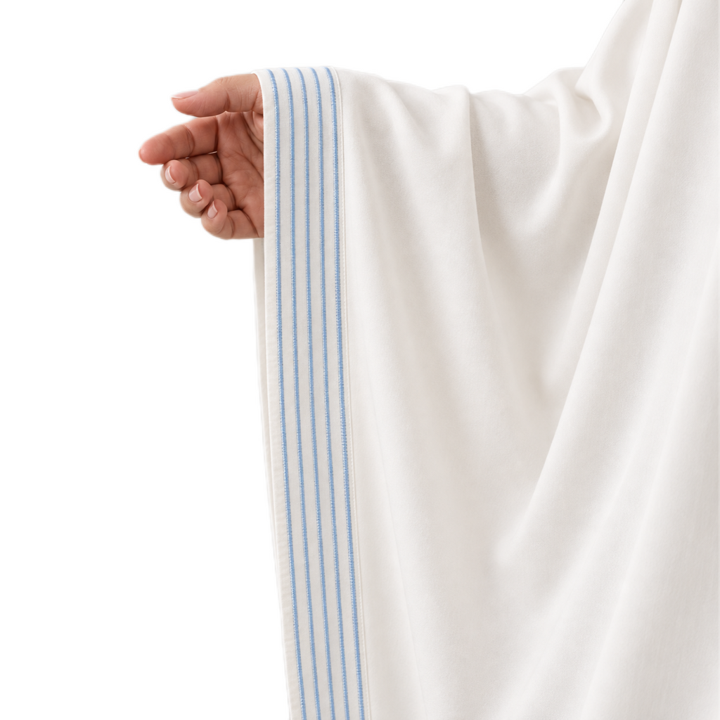 White Cotton Prayer Cloth with Blue Threading Trim