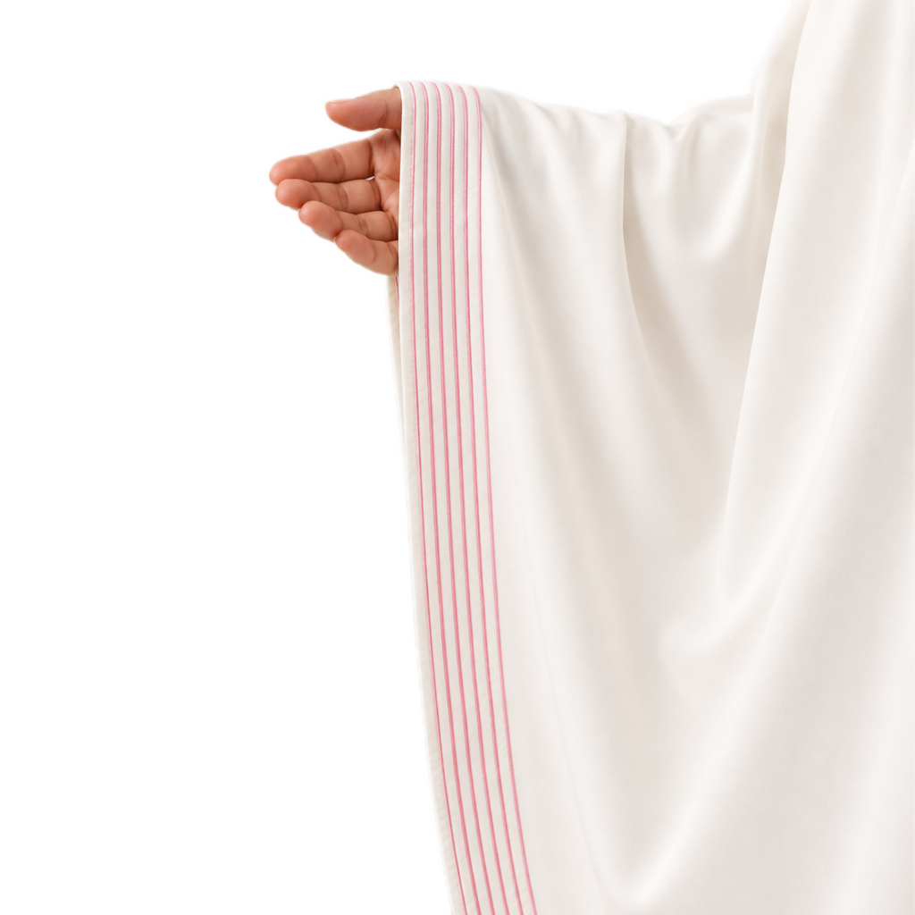 White Cotton Prayer Cloth with Pink Threading Trim