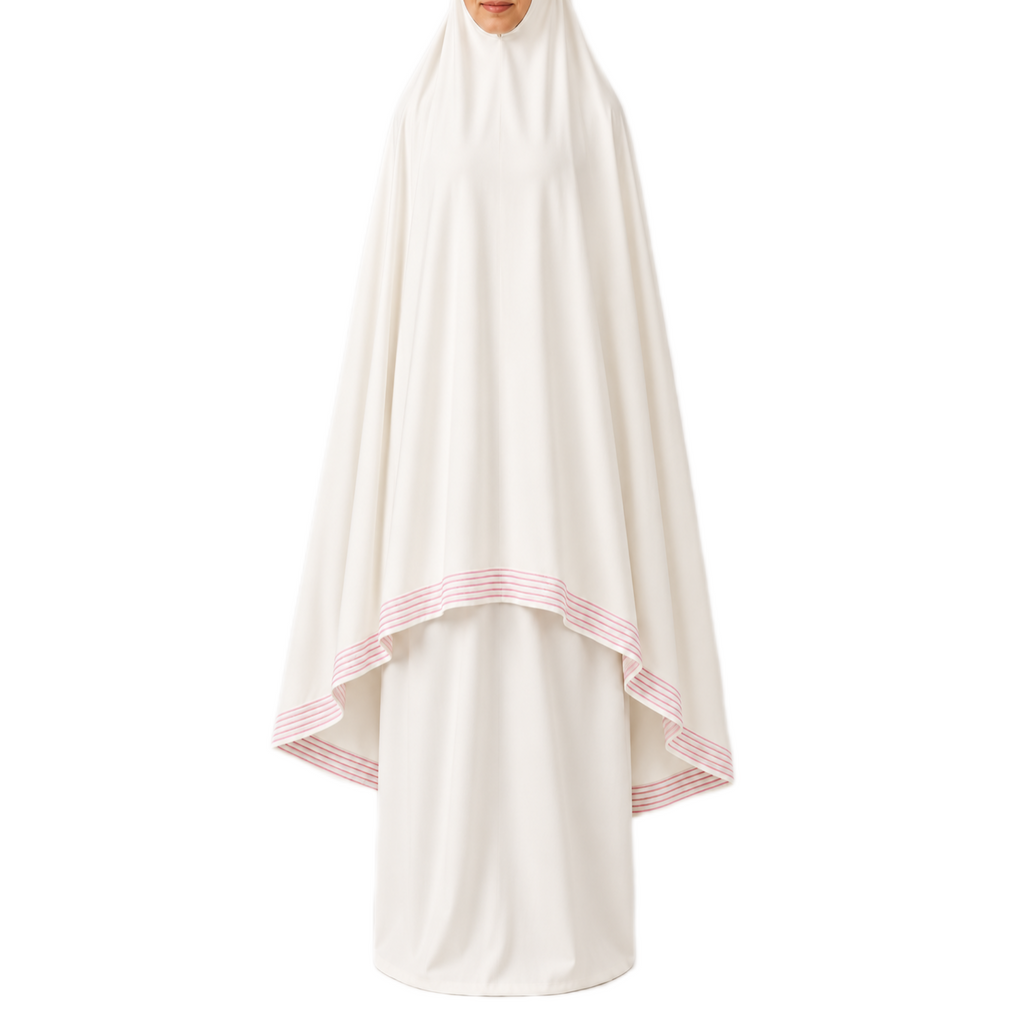 White Cotton Prayer Cloth with Pink Threading Trim