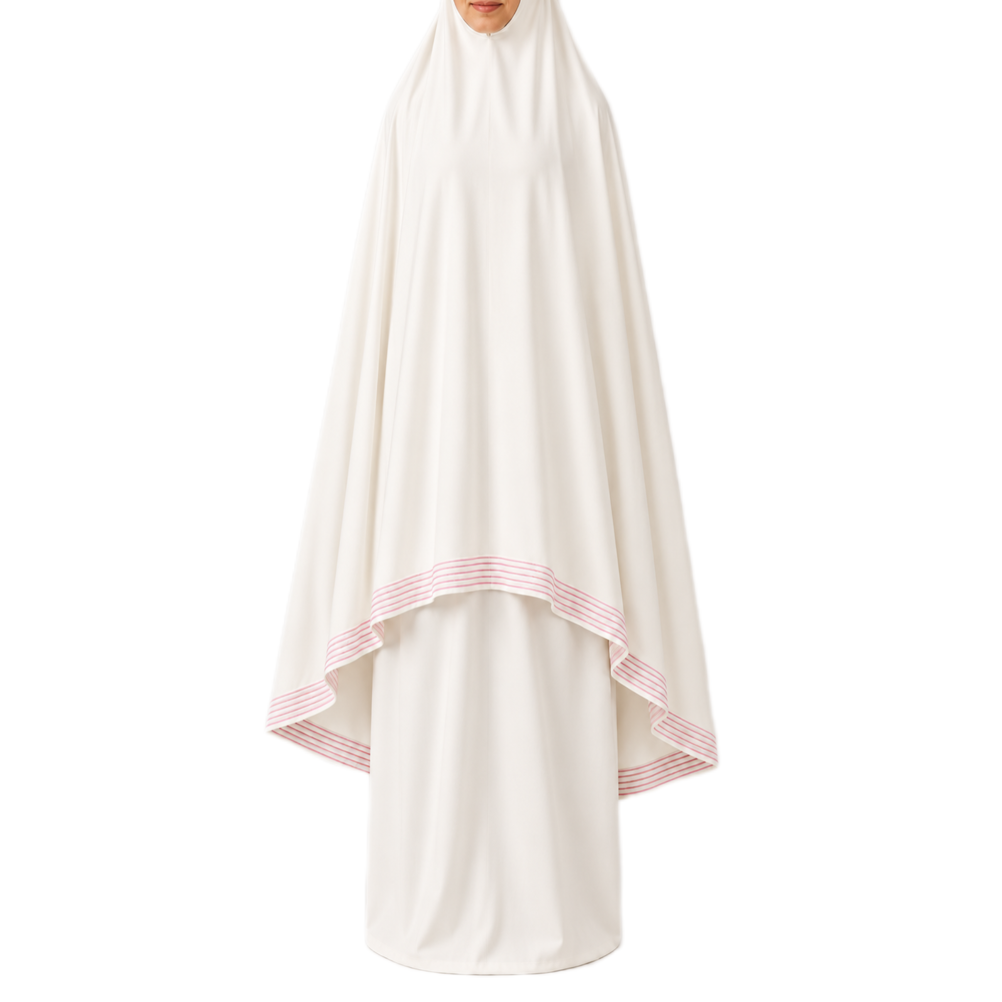 White Cotton Prayer Cloth with Pink Threading Trim