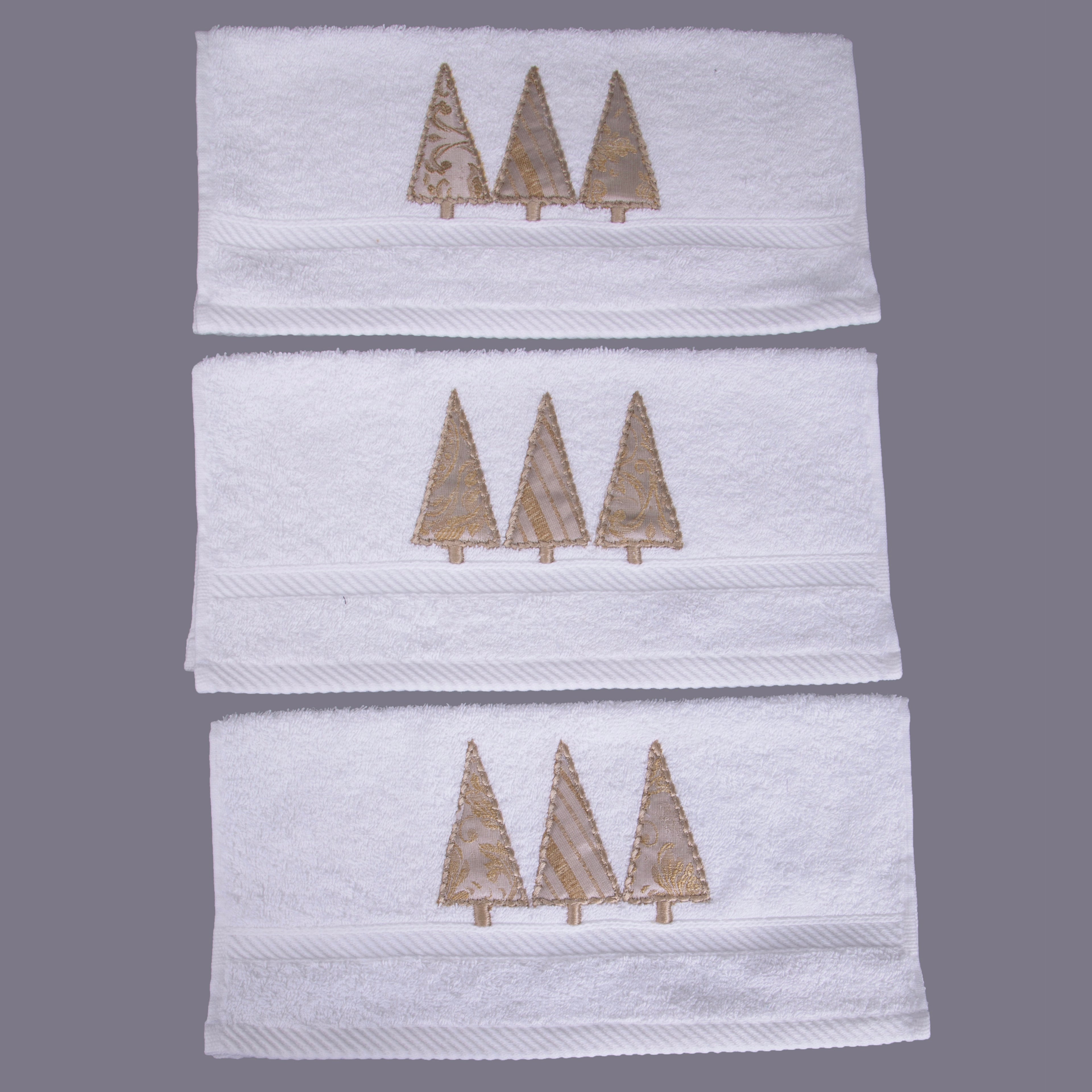 Towel with Applique Gold Tree set of 3